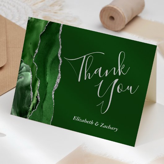 Hunter Green Agate Silver Wedding Vielen Dank Karte