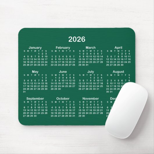 Hunter Green and White 2026 Calendar Mousepad (Mit Mouse)