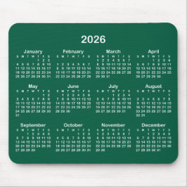 Hunter Green and White 2026 Calendar Mousepad