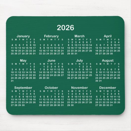 Hunter Green and White 2026 Calendar Mousepad (Vorne)