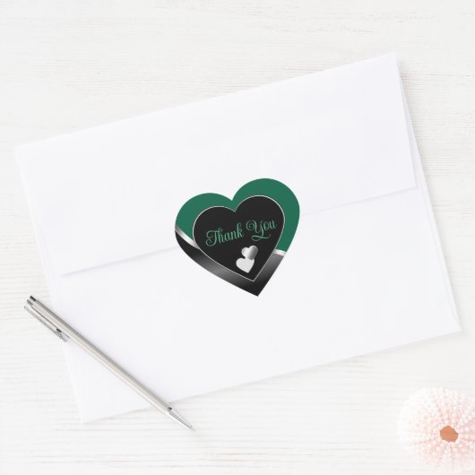 Hunter Green Black Hearts Wavy Silver Vielen Dank Herz-Aufkleber (Umschlag)