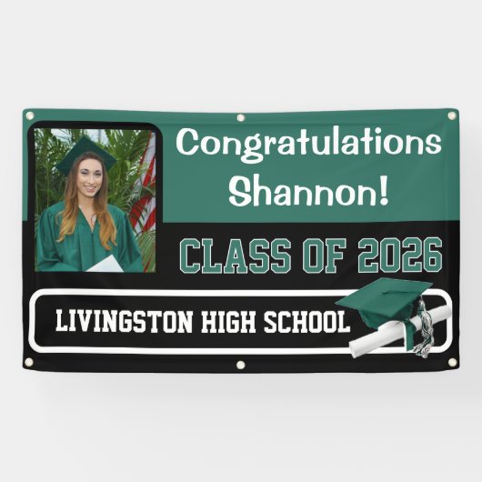 Hunter Green & Black Vinyl Abschluss Banner (Horizontal)