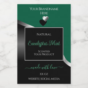 Hunter Green Black Wavy Silver Heart Product Label Lebensmitteletikett