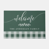 Hunter Green Buffalo Karo Willkommen Personalisier Fußmatte (Vorderseite)