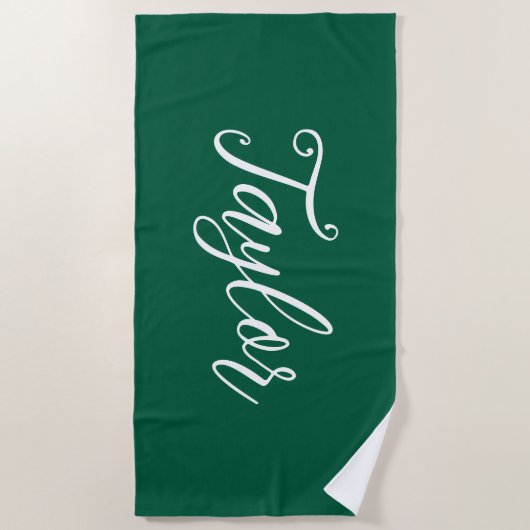 Hunter Green Chic Customized Handwritten Script Strandtuch (Vorderseite)