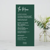 Hunter Green Classic Elegante Wedding Menükarte (Stehend Vorderseite)