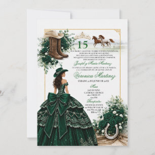 Hunter Green Cowgirl Sweet 15 Dark Emerald Western Einladung