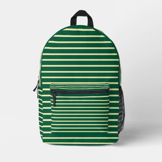 Hunter Green & Cream Strip Backpack Bedruckter Rucksack (Vorderseite)