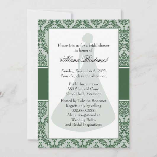 Hunter Green Damask Brautparty Einladung (Vorderseite)