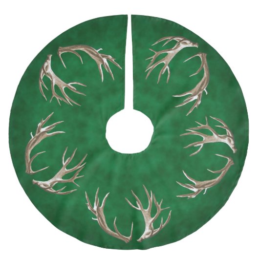 Hunter Green Deer Antlers Weihnachtsbaumrock Polyester Weihnachtsbaumdecke (Vorderseite)