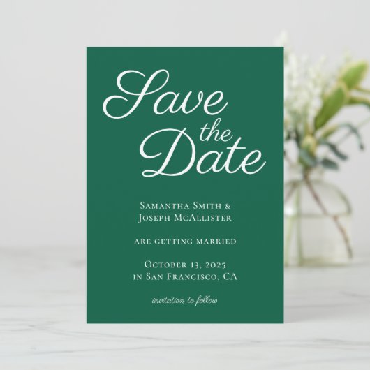 Hunter Green Elegant Calligraphy Save The Date (Stehend Vorderseite)