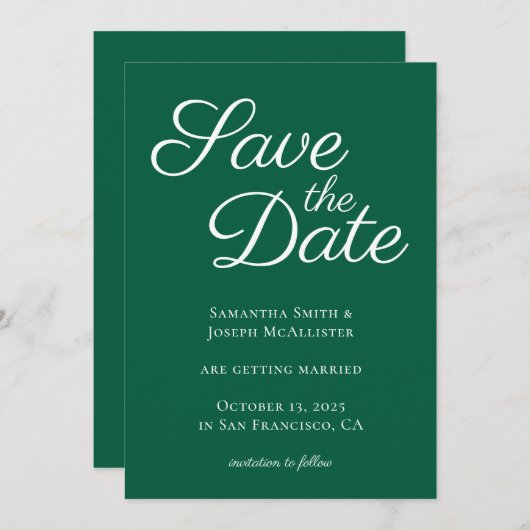Hunter Green Elegant Calligraphy Save The Date (Vorne/Hinten)