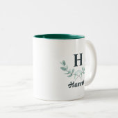 Hunter Green Eucalyptus Leaf Mit Monogramm Zweifarbige Tasse (VorderseiteRechts)