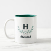 Hunter Green Eucalyptus Leaf Mit Monogramm Zweifarbige Tasse (Links)