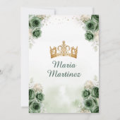 Hunter Green Floral Princess Gold Quiñceanera Einladung (Rückseite)