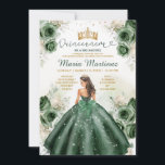 Hunter Green Floral Princess Gold Quiñceanera Einladung<br><div class="desc">EDITABLE Hunter Green Floral Prinzessin Gold Quiñceanera Einladung Elegant Emerald Green Blume Gold Kronenkleidung Mis Quince Einladung Quinceañera 15 Anos,  16. Geburtstag Gold Glitzer</div>