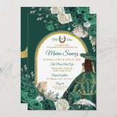 Hunter Green Floral Princess Quinceañera Einladung (Vorne/Hinten)