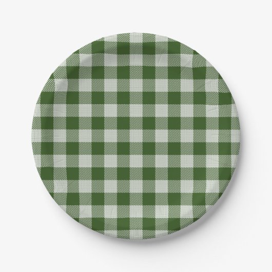Hunter Green Gingham Kariert Paper Plate Pappteller (Vorderseite)