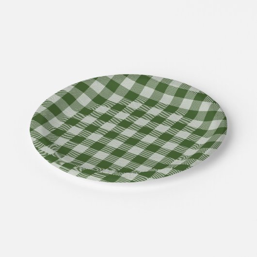 Hunter Green Gingham Kariert Paper Plate Pappteller (Schrägansicht)