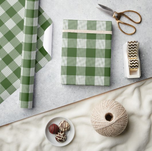 Hunter Green Gingham Kariert Wrapping Paper Geschenkpapier (Kunsthandwerk)