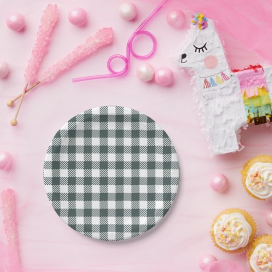 Hunter Green Gingham Pattern Pappteller (Party)