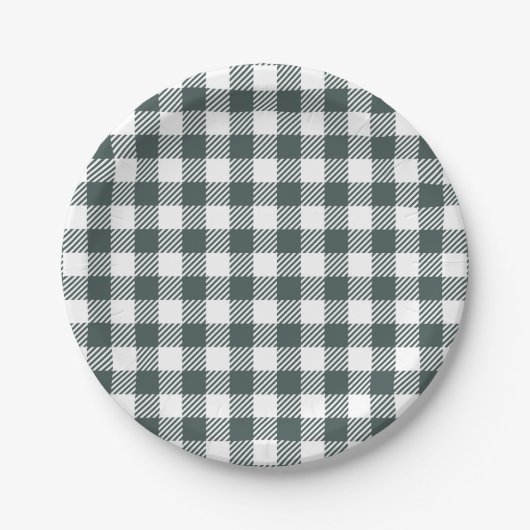 Hunter Green Gingham Pattern Pappteller (Vorderseite)