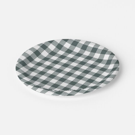 Hunter Green Gingham Pattern Pappteller (Schrägansicht)