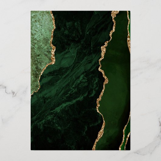 Hunter Green Gold Agate Moderne Hochzeit Folieneinladung (Rückseite)
