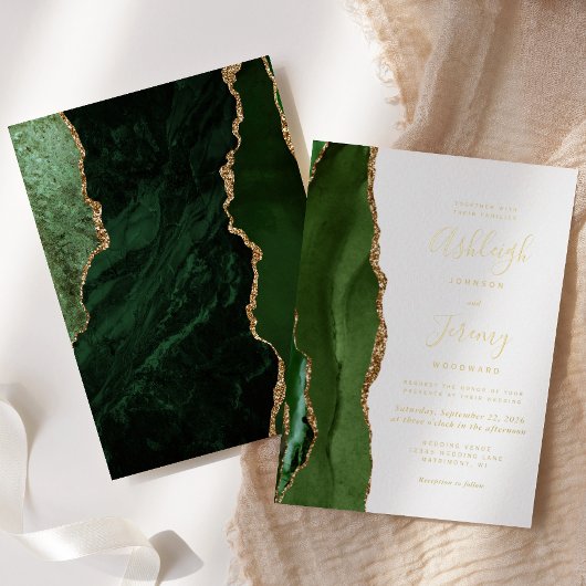 Hunter Green Gold Agate Moderne Hochzeit Folieneinladung