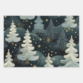 Hunter Green Gold Brushed Stars Urlaubsmuster Geschenkpapier Set (Vorderseite)