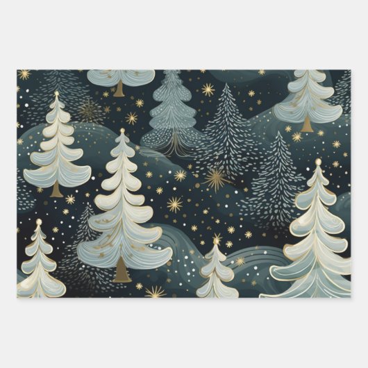 Hunter Green Gold Brushed Stars Urlaubsmuster Geschenkpapier Set (Vorderseite)