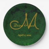 Hunter Green Gold Hochzeitsempfangsmonogramm Pappteller (Vorderseite)