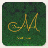 Hunter Green Gold Hochzeitsempfangsmonogramm Rechteckiger Pappuntersetzer (Vorderseite)