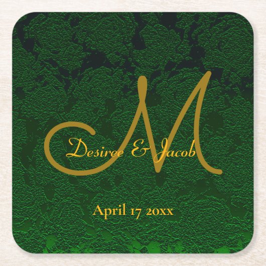Hunter Green Gold Hochzeitsempfangsmonogramm Rechteckiger Pappuntersetzer (Vorderseite)