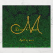 Hunter Green Gold Hochzeitsempfangsmonogramm Schaumweinetikett (Einzelnes Label)