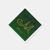 Hunter Green Gold Hochzeitsempfangsmonogramm Serviette (Ecke)