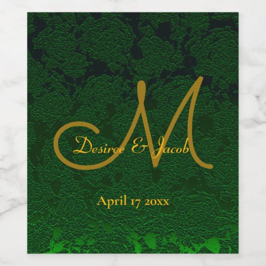 Hunter Green Gold Hochzeitsempfangsmonogramm Weinetikett (Einzelnes Label)