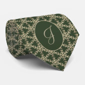 Hunter Green Gold Snowflakes Muster Mit Monogramm Krawatte (Gerollt)