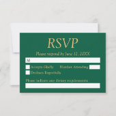 Hunter Green Golden Beige Wedding RSVP Card (Vorderseite)