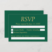 Hunter Green Golden Beige Wedding RSVP Card (Vorne/Hinten)