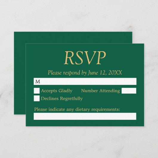 Hunter Green Golden Beige Wedding RSVP Card (Vorne/Hinten)