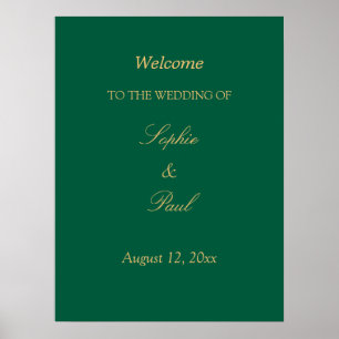 Hunter Green Golden Beige Wedding Welcome Poster