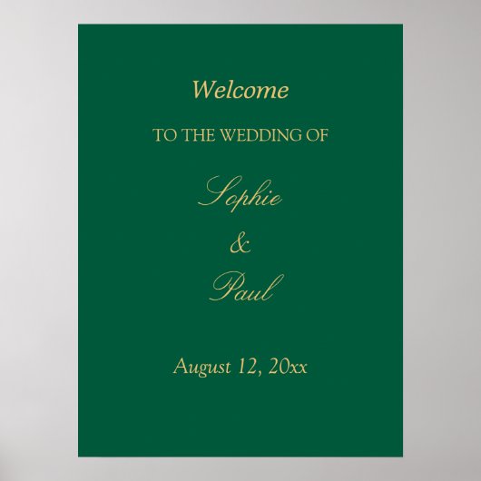 Hunter Green Golden Beige Wedding Welcome Poster (Vorne)