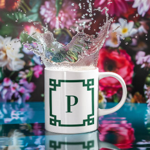 Hunter Green griechische Schlüsselgrenzenmonogramm Tasse