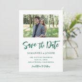Hunter Green Handgeschriebenes Skript-Foto Save The Date (Stehend Vorderseite)