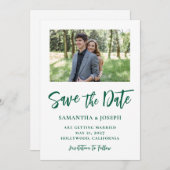 Hunter Green Handgeschriebenes Skript-Foto Save The Date (Vorne/Hinten)