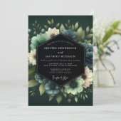 Hunter Green Luminous Bloom Wedding Einladung (Stehend Vorderseite)
