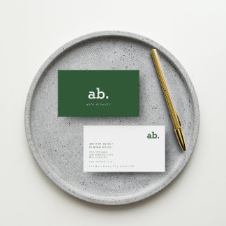 Hunter Green Monogram | Modernes Minimalistisch Visitenkarte