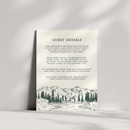 Hunter Green Mountain Sketch Wedding Guest Details Begleitkarte