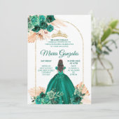 Hunter Green Pampas Grass Mexican Girl Quinceañera Einladung (Stehend Vorderseite)